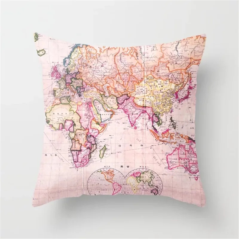 Cushion Covers21 Чехлы карта мира декоративные наволочки для подушки из хлопка и полиэстера Cojines Decorativos для диваном автомобиля домашнего бросить подушки крышки - Цвет: Cushion Covers21