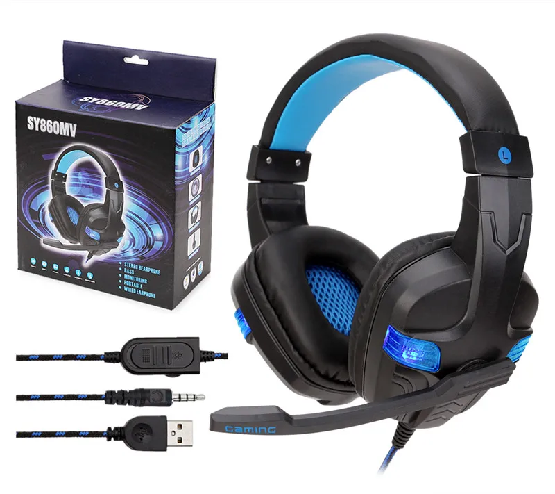 Black blue with box Геймерская Гарнитура для PS4 Xbox one PC с микрофоном стерео наушники-вкладыши Проводные шумоподавление Игровые наушники для ПК ноутбука - Цвет: Black blue with box