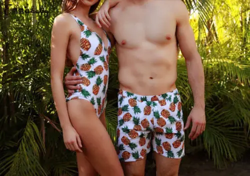 Новый стиль женский мужской бикини для пары и шорты с принтом фруктов купальный