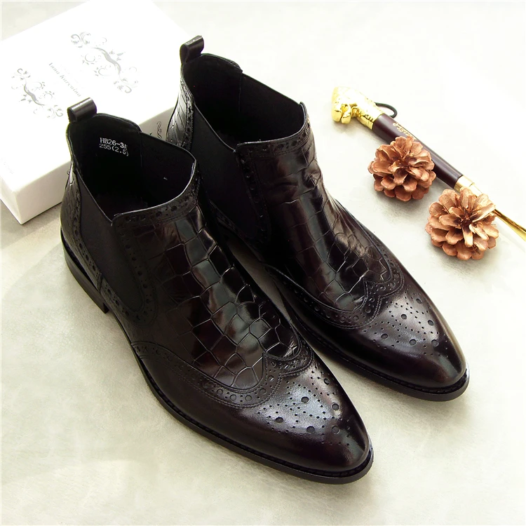 

Mens Genuine Leather Motorcycle Boots Autumn 2018 Male Martin Shoes Embossed Italian Derby Runway Shoes Sapatos Hombre