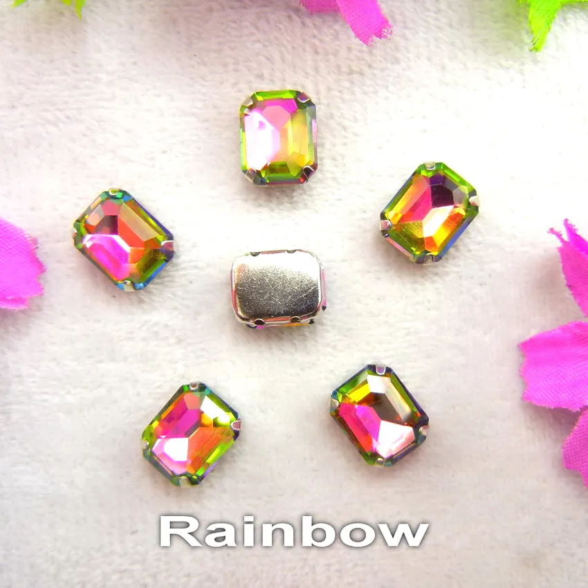 A2 Rainbow AB цвета серебряный коготь настройки 7 размеров прямоугольной формы стекло Кристалл пришить Стразы Бисер для одежды аксессуары отделка - Цвет: A2 Rainbow