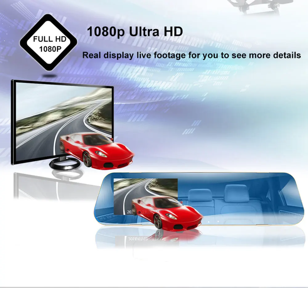 Full HD 1080P Автомобильный видеорегистратор Камера авто 4,3 дюймов зеркало заднего вида цифровой видеорегистратор двойной объектив видеорегистратор регистратор видеокамера