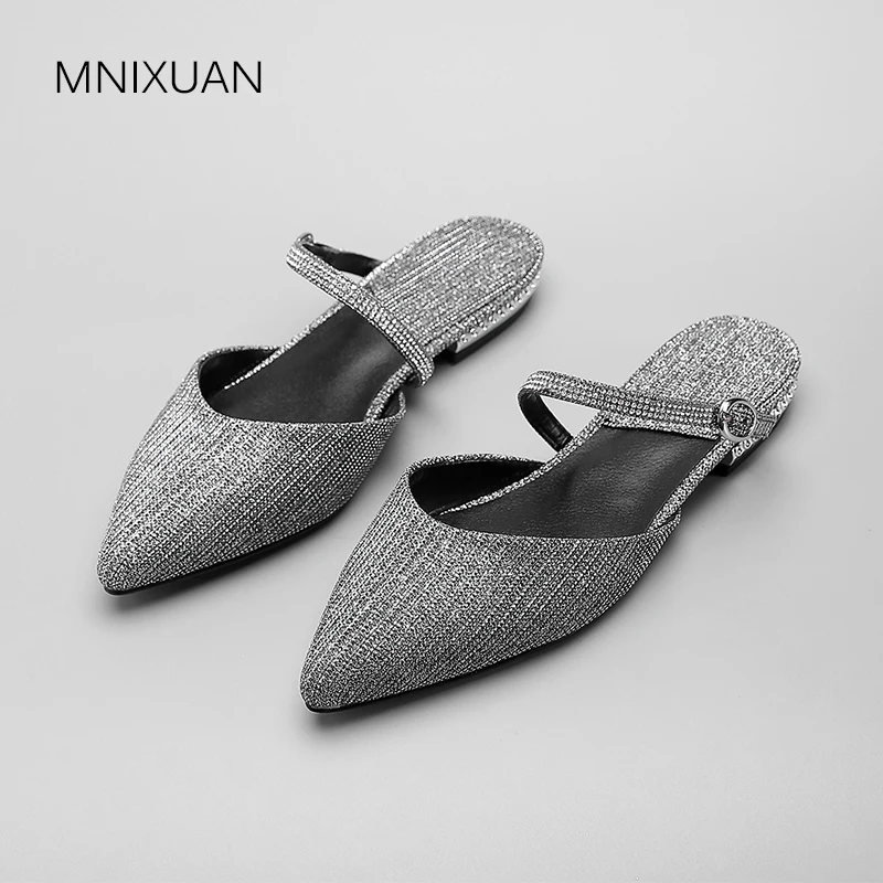 Женские туфли лодочки MNIXUAN летние без задника с острым носком каблук среднего
