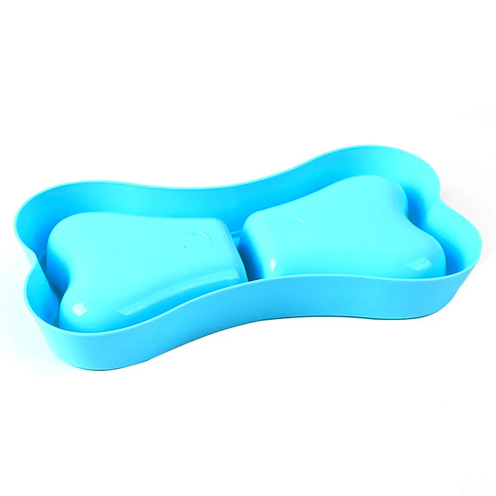 Портативная двойная миска для собак пластиковая кормления щенков в форме кости