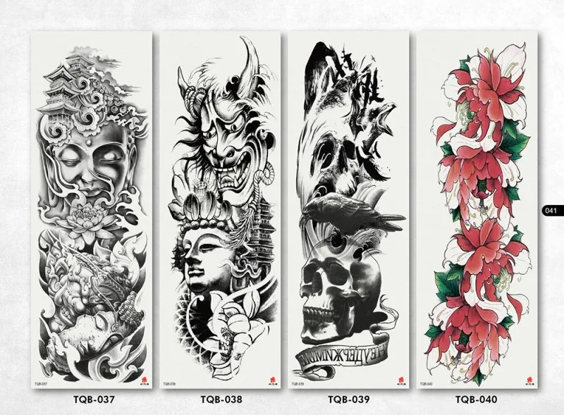 Set J 4 шт., водостойкие Временные татуировки, наклейки, Череп, ангел, роза, лотос, узор, полный цветок, с рукой, боди-арт, большие, поддельные татуировки - Цвет: Set J