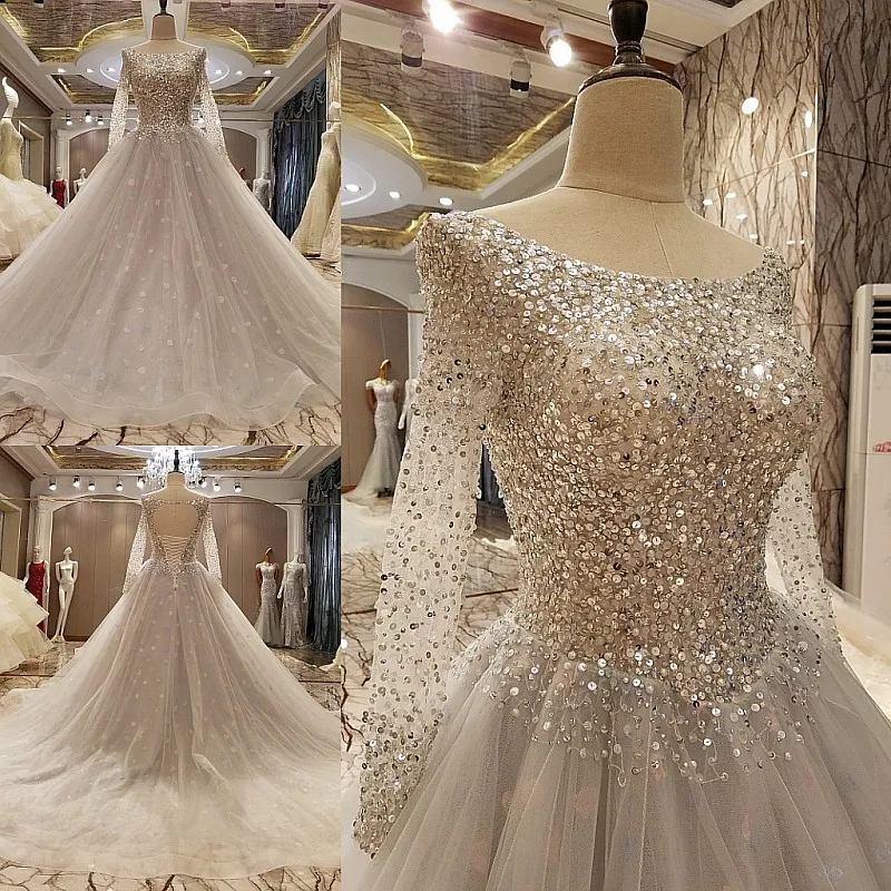 2017 New Real Photos Gray Formal Long Sleeves Evening Dress Gown See Through Back Beading Sequined Handwork Prom Dresses | Свадьбы и
