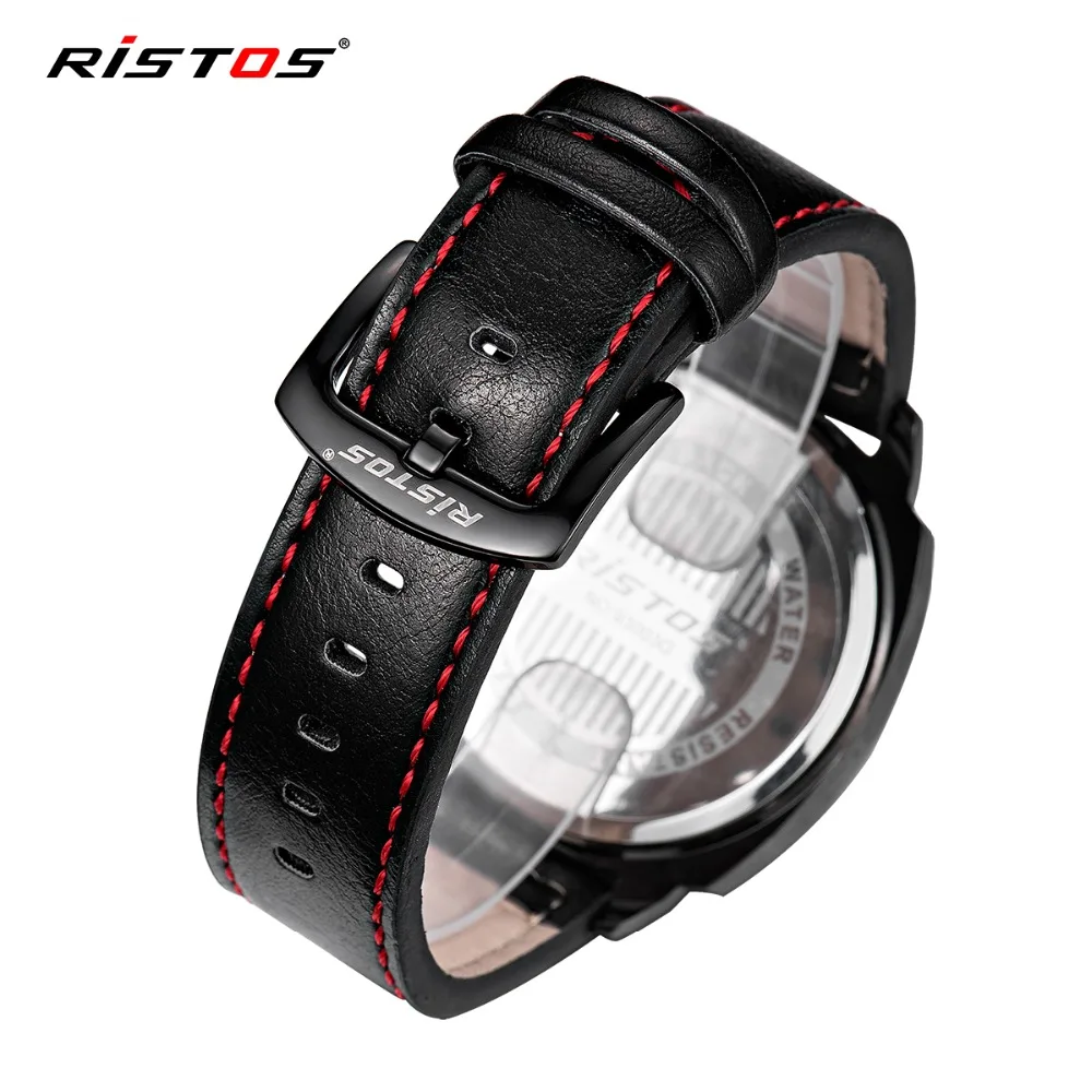 Мужские Спортивные Повседневные кварцевые часы RISTOS с ремешком из натуральной