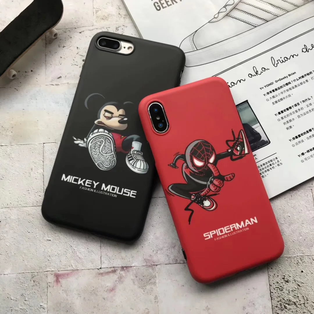 Cartoon Mickey Spiderman sneakers Basketball shoes case for iphone 7 8 6 6s X XS Max XR phone Cover Cases |