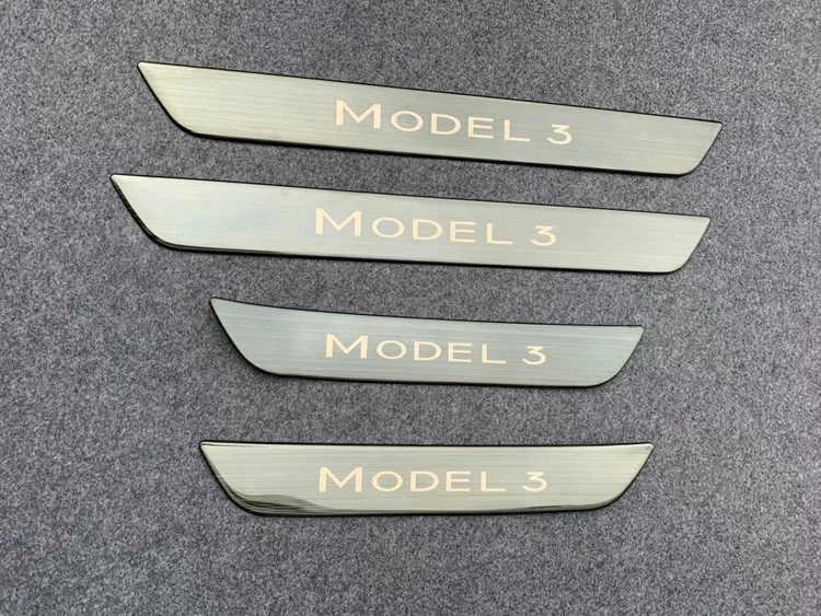 Защитная Накладка на порог из нержавеющей стали для Tesla Model 3 2017 2018 2019|Лепнина