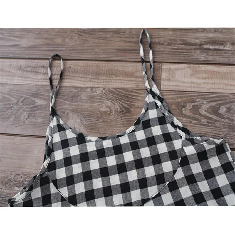 Женский клетчатый комбинезон Свободный Длинный из хлопка и льна широкие брюки