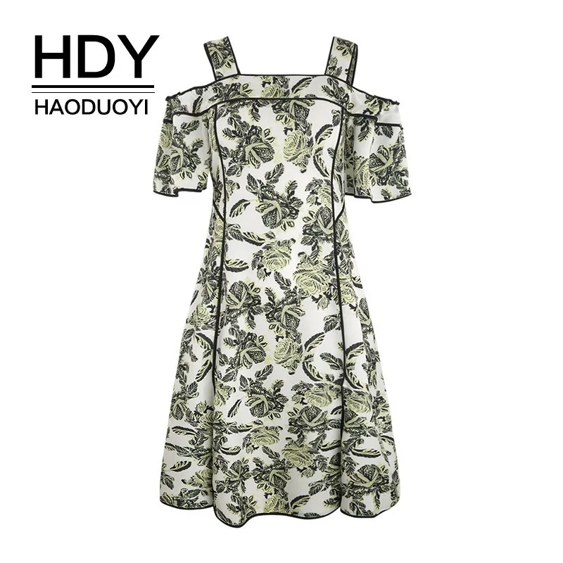 HDY Haoduoyi Femme Стильное элегантное богемное платье с вырезом лодочкой и короткими