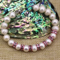 charms women natural white pearl nearround beads 9 10mm beaded strand bracelet party gift women fashion diy jewelry 7 5ich b3090
