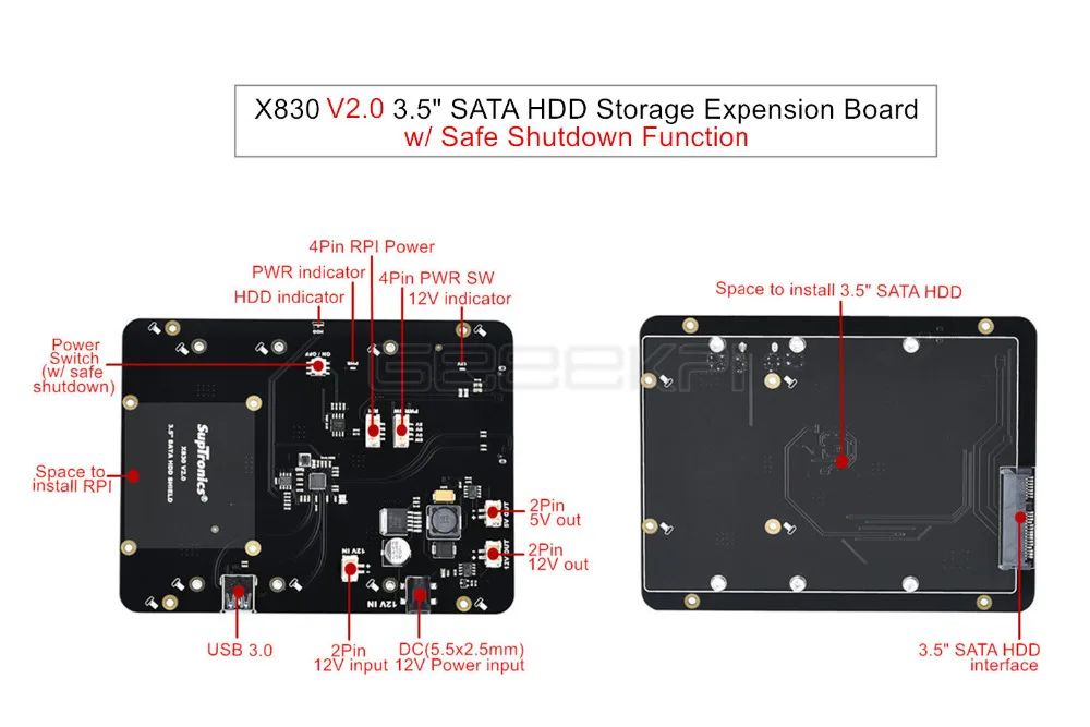 Новинка X830 V2.0 3,5 дюймов SATA HDD жесткий диск для хранения Плата расширения и дополнительный акриловый чехол для Raspberry Pi 3B+/3B/2B