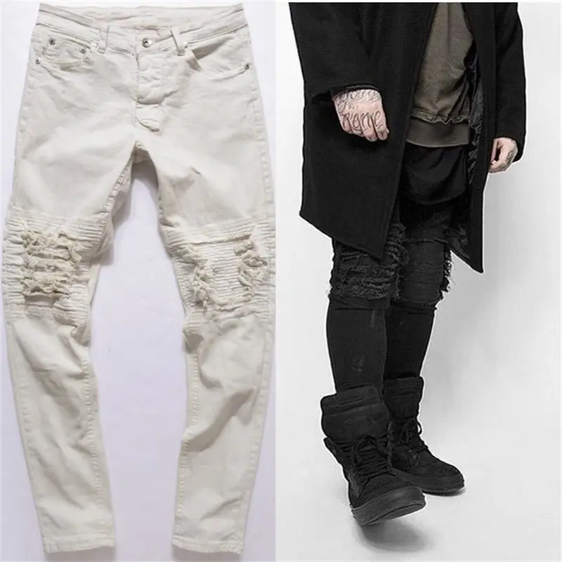 Новинка 2019 мужские джинсы в стиле хип-хоп Стрейчевые зауженные рваные байкерские