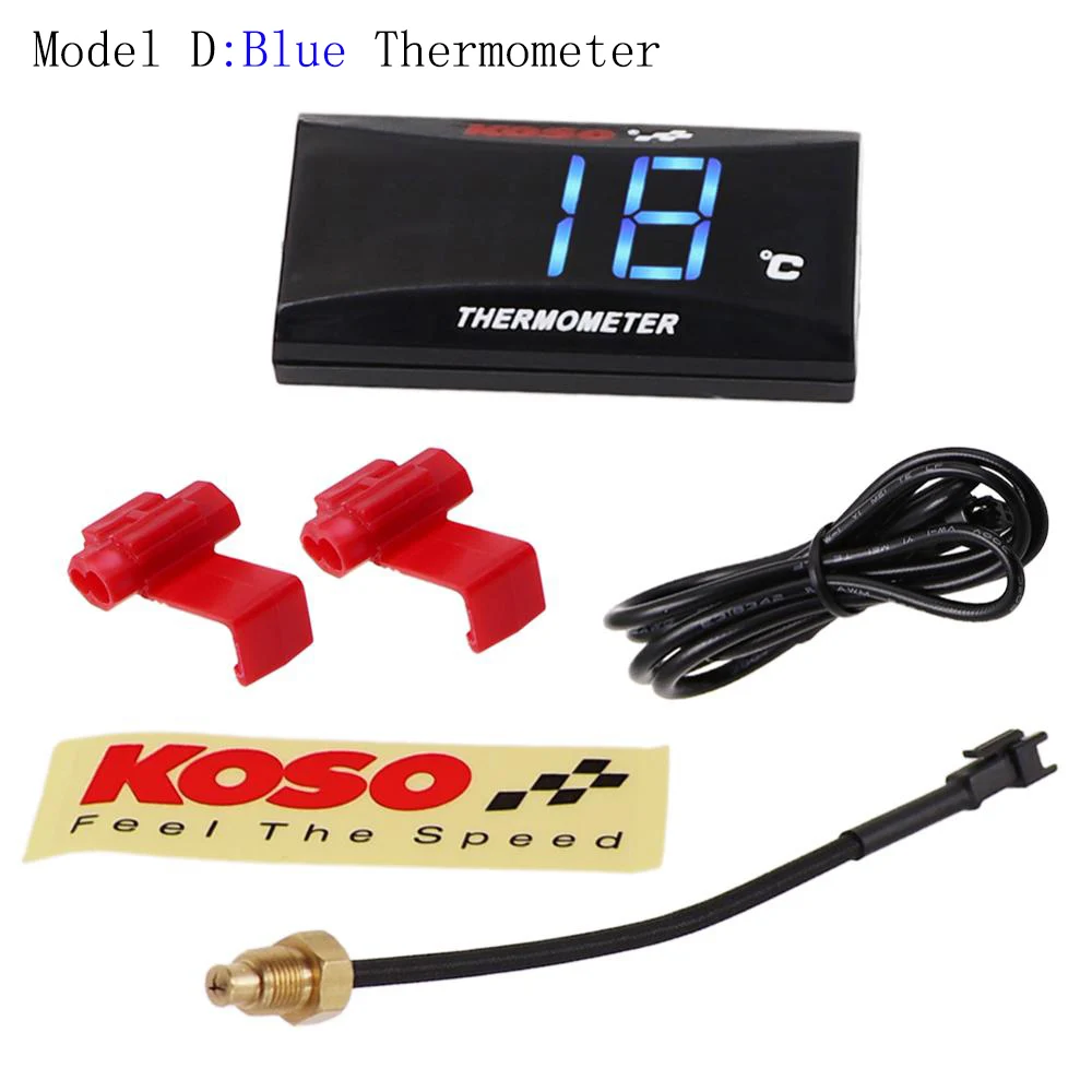 Blue LED Thermometer KOSO мотоциклетный термометр для 0~ 120 градусов Цельсия Универсальный цифровой мото датчик температуры воды с датчиком и адаптером - Цвет: Blue LED Thermometer