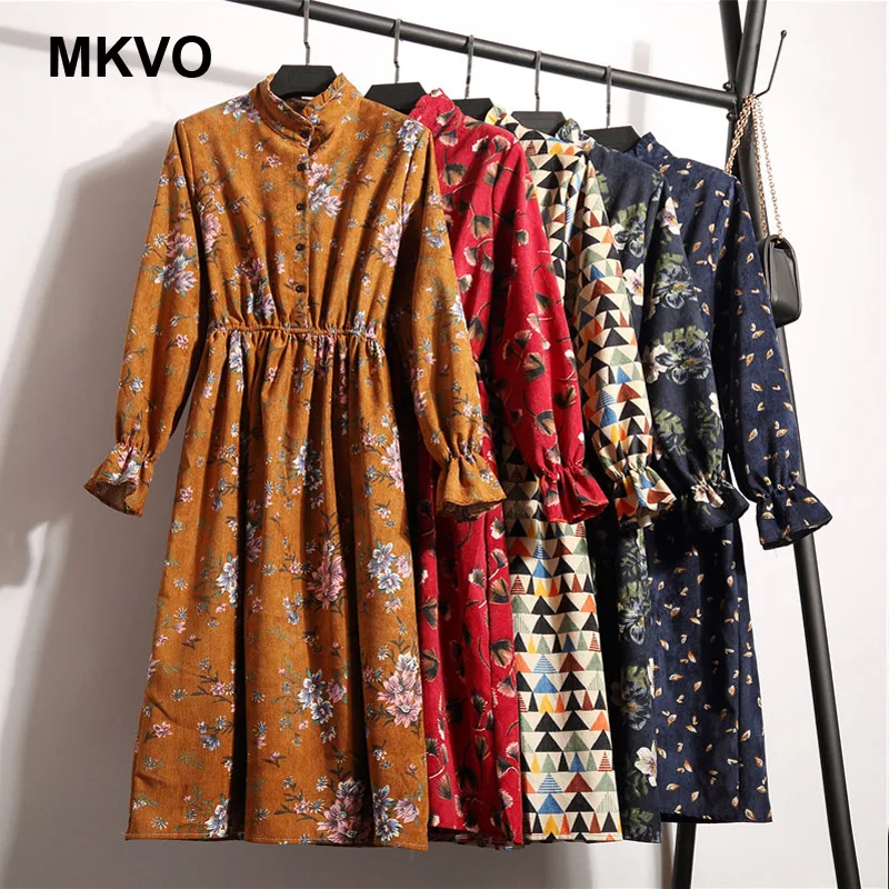 Вельветовое винтажное платье с высокой эластичной талией стиль А-силуэта 2018