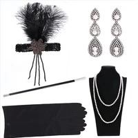 1920 womens vintage gatsby feather headbands flapper costume accessory cigarette holder pearl necklace gloves set hair earrings