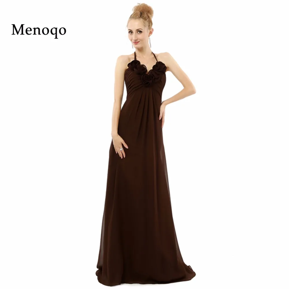 Vestidos de festa A Line Холтер шифон без рукавов длиной до пола Длинные 2019 Реальные образцы
