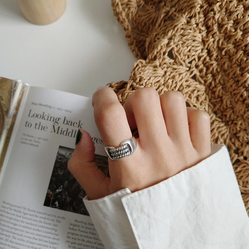 925 Sterling Silver Personality Woven Vintage Rings Adjustable Twist for Women Wedding Party Charms Fine Jewelry | Украшения и