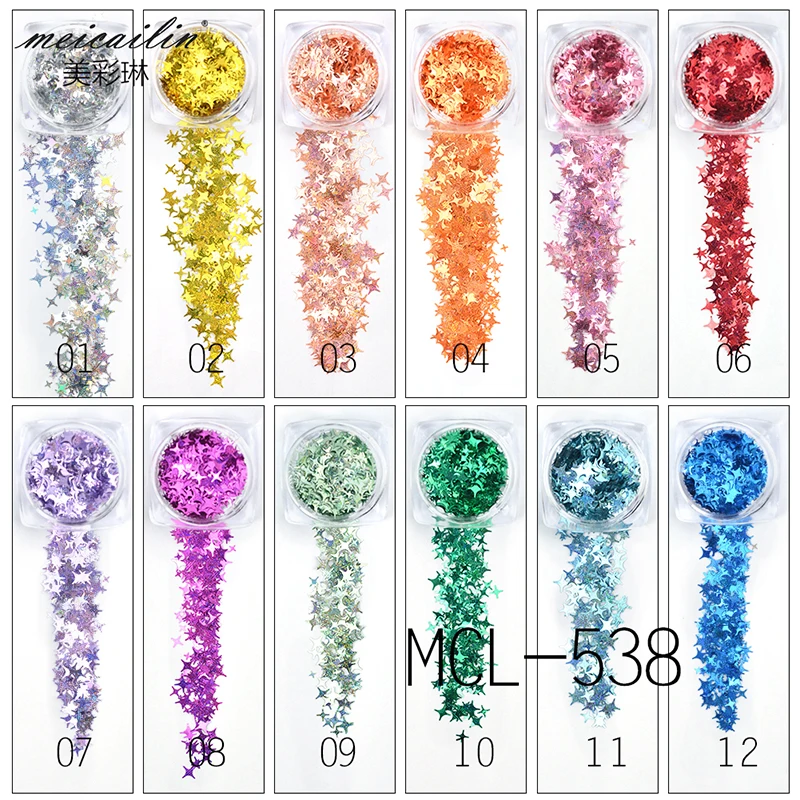 12 банок/комплектов блестящие разноцветные блестки с четырьмя звездами | Красота