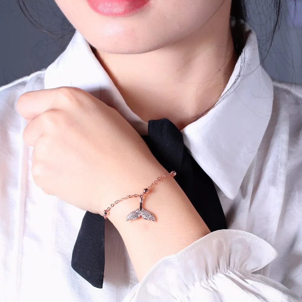 

jingyang charm bracelets for women Rose gold adjustable crystal jewelry Girl mermaid tail zircon bracelet fasion jewellery