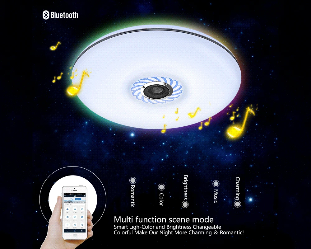 Умный светодиодный потолочный светильник RGB для гостиной 32 Вт с Bluetooth динамиком, люстр музыки, вечерние Акриловые светильники для спальни
