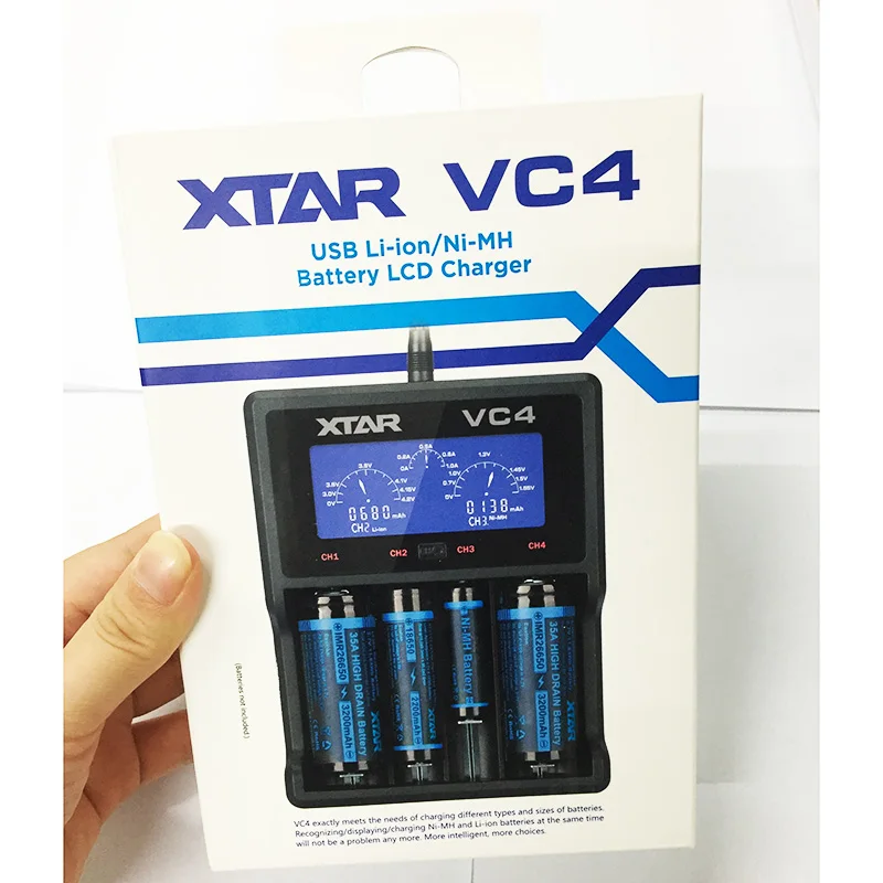 XTAR VC4 Зарядное устройство Универсальный ЖК-дисплей Экран Дисплей USB никель-металл-гидридный аккумулятор с никель-кадмиевый аккумулятор li-ion Батарея 14500/16340/18650/22650/26650/32650