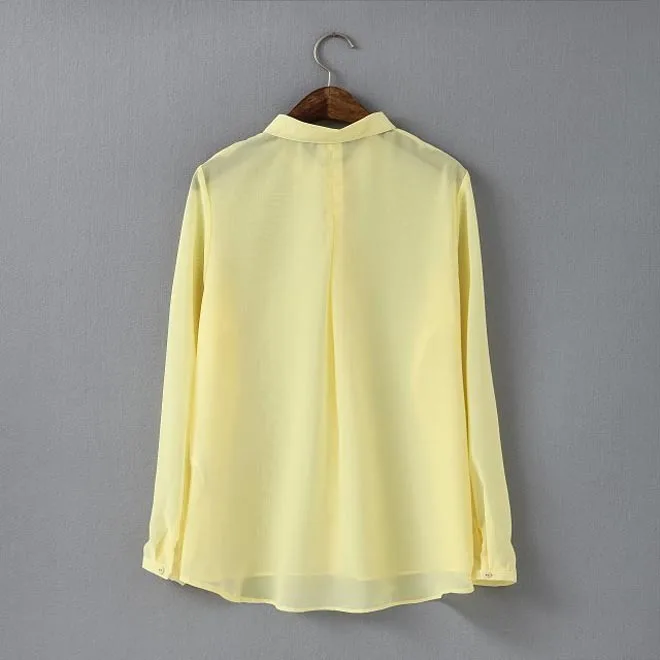 2014 New Women Chiffon Shirt T-shirts Fashion Turn-down Collar Long Sleeve Solid Candy Colors Clothing Blouse Summer CL1778 | Женская