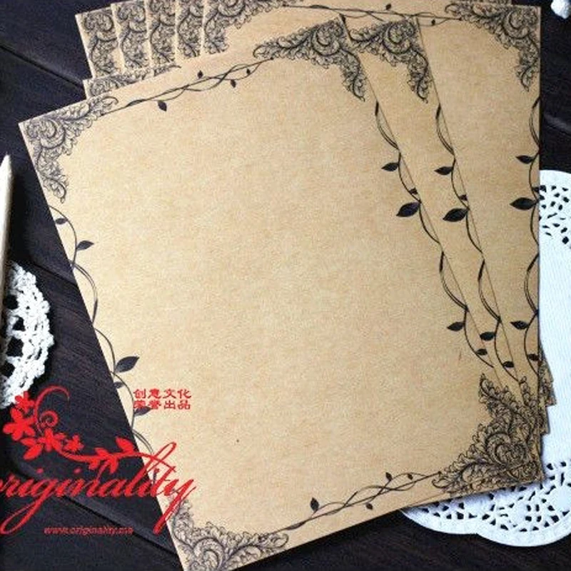 Винтажная бумага для письма 8 листов/комплект цветок и листья крафт европейский