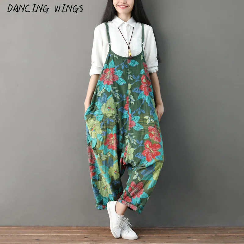 Spring Rompers Girl Summer Washed Old Jeans Sweet Floral Printed Women's Casual Jumpsuits Overalls Baggy Bib Pants