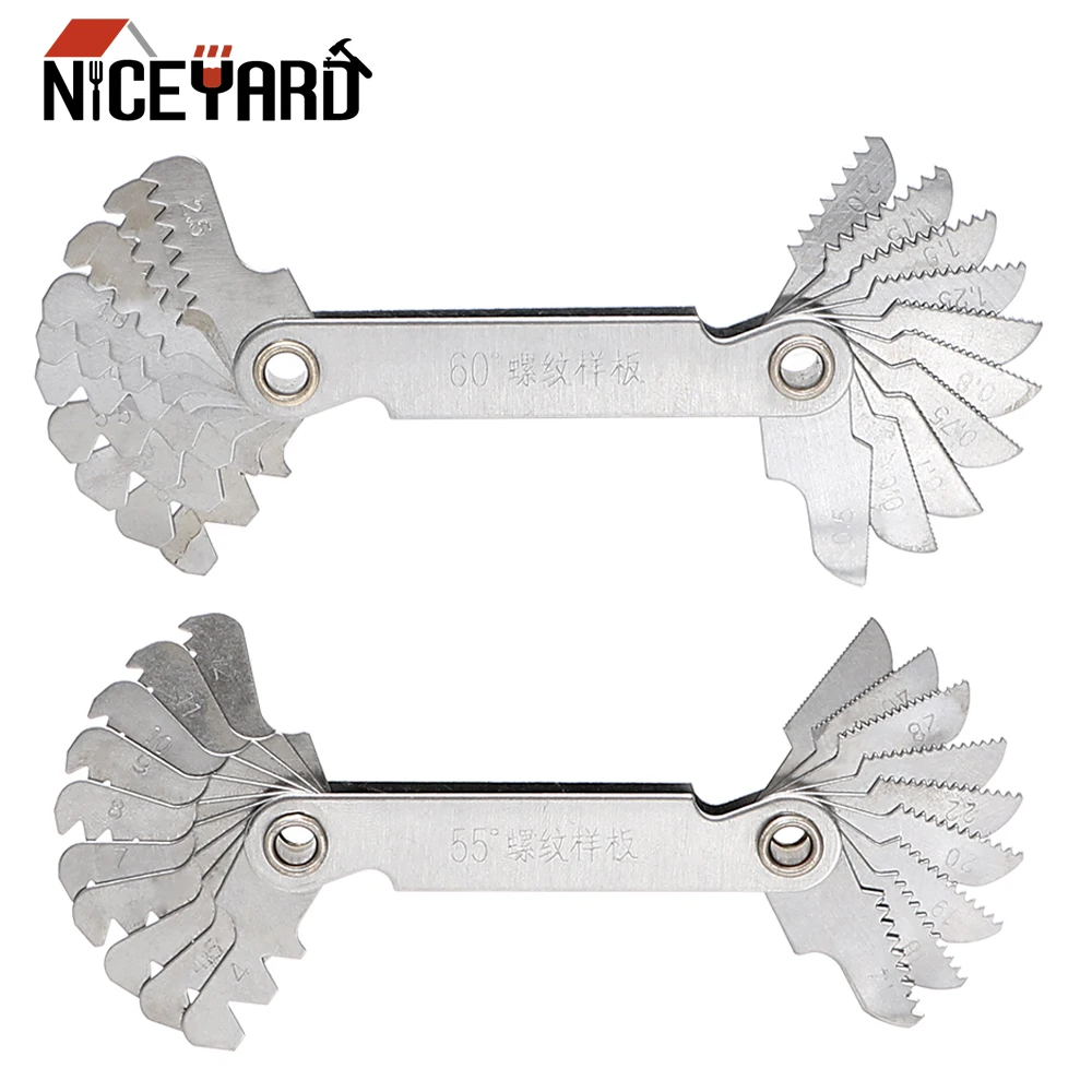 

NICEYARD Measuring Tool Metric & Whitworth Pitch Folding 60 and 55 Degree Screw Thread Gage Gauge Metal 20 Blades
