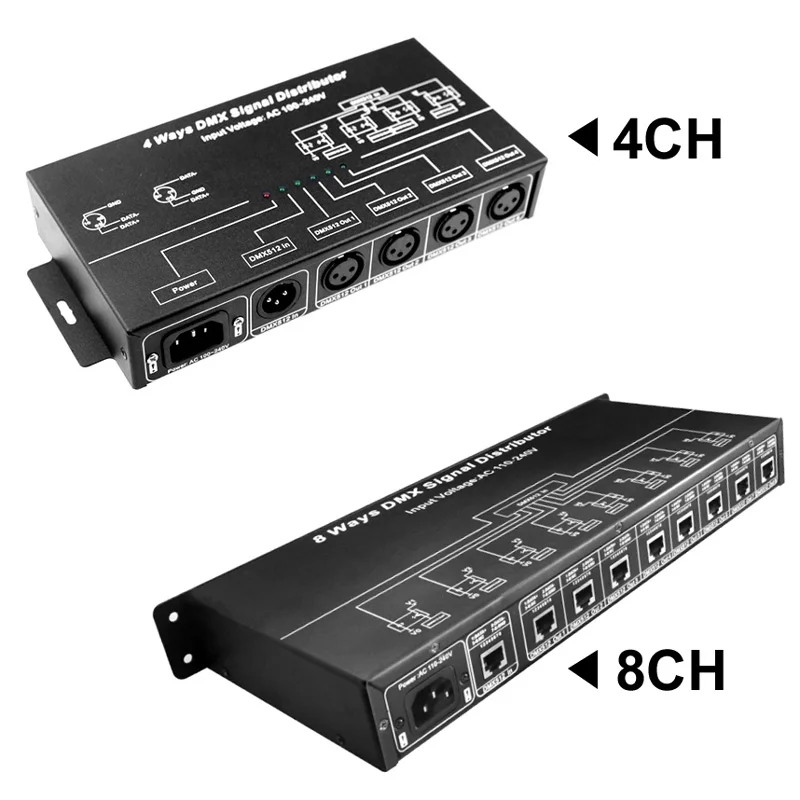 4CH/8CH светодиодный DMX контроллер усилитель AC100/240 V распределитель сигналов DMX работать с светодиодный DMX контроллер 512 консоли и DMX декодер
