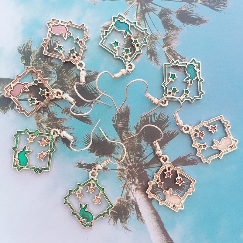 Милые серьги подвески в виде кролика и звезды модные простые для девушек