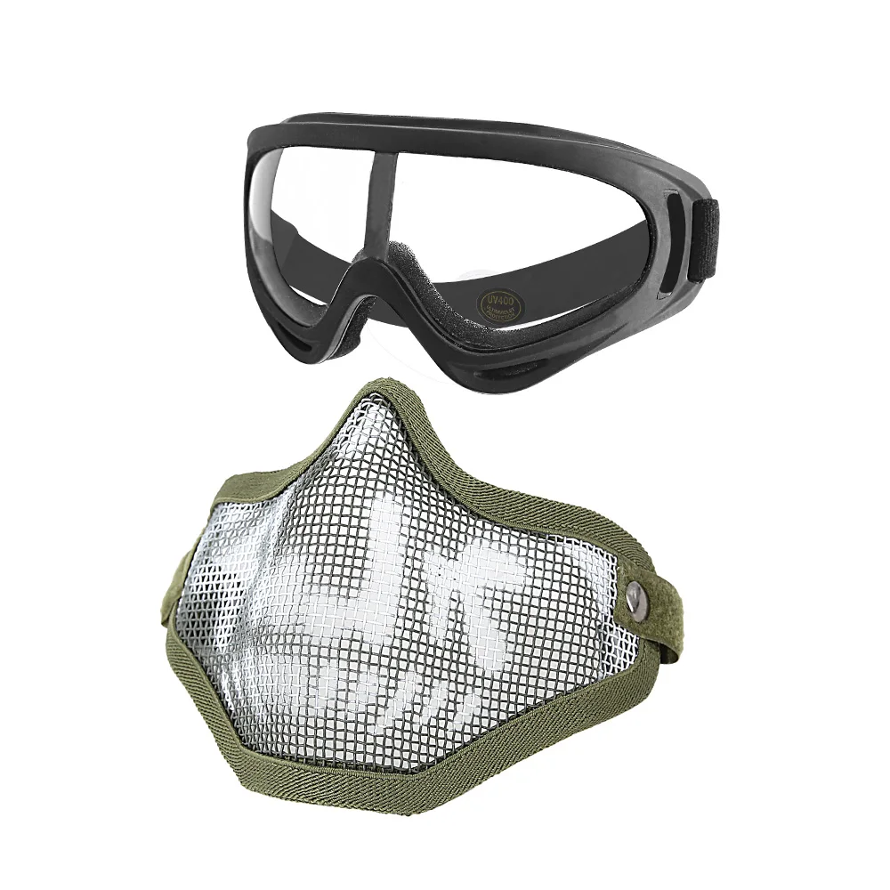 MGFLASHFORCE маска для страйкбола комплект очков Стальная Сетчатая Маска на половину