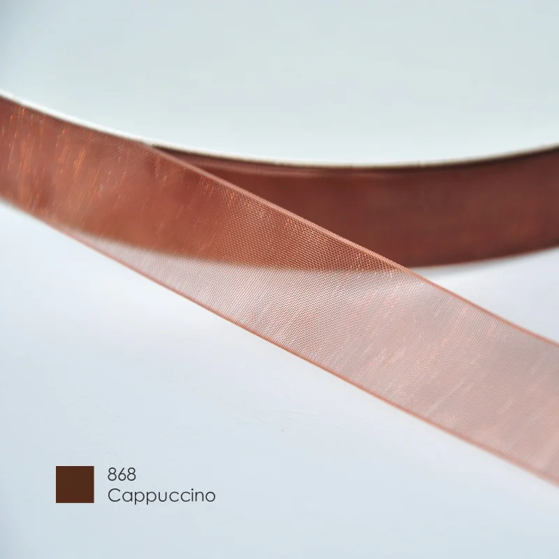 cappuccino 868 YAMA 22 25 32 38 мм для рукоделия, свадебная посылка, 200 ярдов/партия, зеленый, желтый, коричневый цвет, сплошная Прозрачная Шелковая лента из органзы - Цвет: cappuccino 868