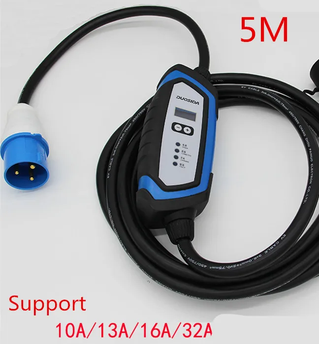 Ev зарядное устройство регулируемое Evse 10 13 16 32A 3 контакта Cee вилка IEC62196 Тип 2 7