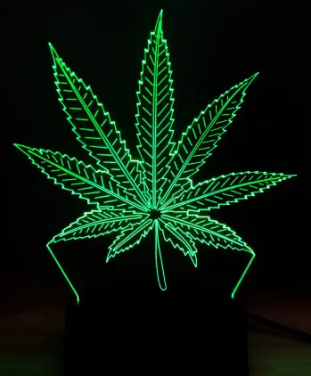 Maple leaf Новинка, акриловое растение, травка, лист конопли, 3D иллюзия, светодиодный Декор, для спальни, RGB, USB, база, Настольный светильник, ночник, милое настроение, подарок на праздник, для друзей - Emitting Color: Maple leaf