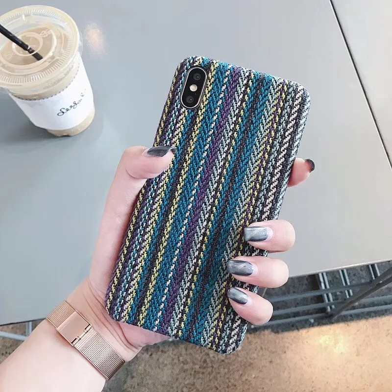 Модный этнический стиль цветной Полосатый чехол для телефона для iPhone X 10 Xr Xs MAX 7 8 6 6s plus тканевый сетчатый экзотический защитный чехол для задней панели телефона