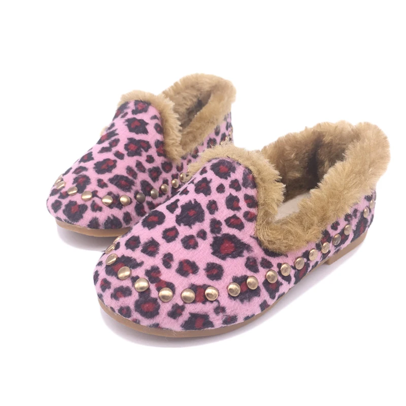 Новый hotsale зима дети shoes меха для девушка моды quanlity leopard балерина плоским балета