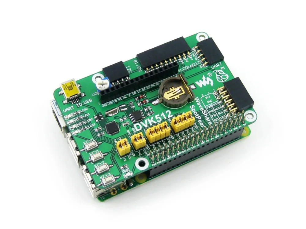 Waveshare DVK512 Плата расширения/оценки для Raspberry Pi 1A +/B +/2B +/3B/3B + UART/SPI/I2C/8I/Os/LCD1602 интерфейс