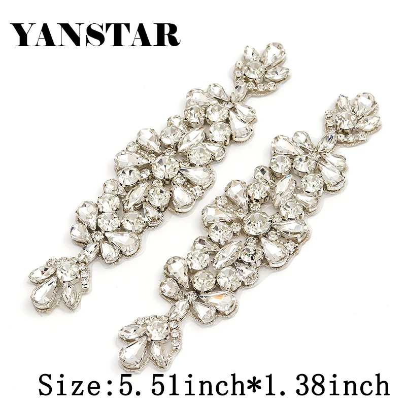 

YANSTAR 2(PCS) Handmade Rhinestones Appliques For Wedding Dress Sashes Crystal Applique Accessory DIY Bridal Sash YS982