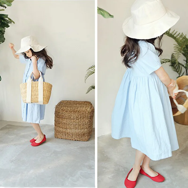 Long Summer Dresses Casual Teenage Girl Clothing Pink Blue Maxi Toddler Girls 2020 Cotton Mother Daughter Clothes | Детская одежда и