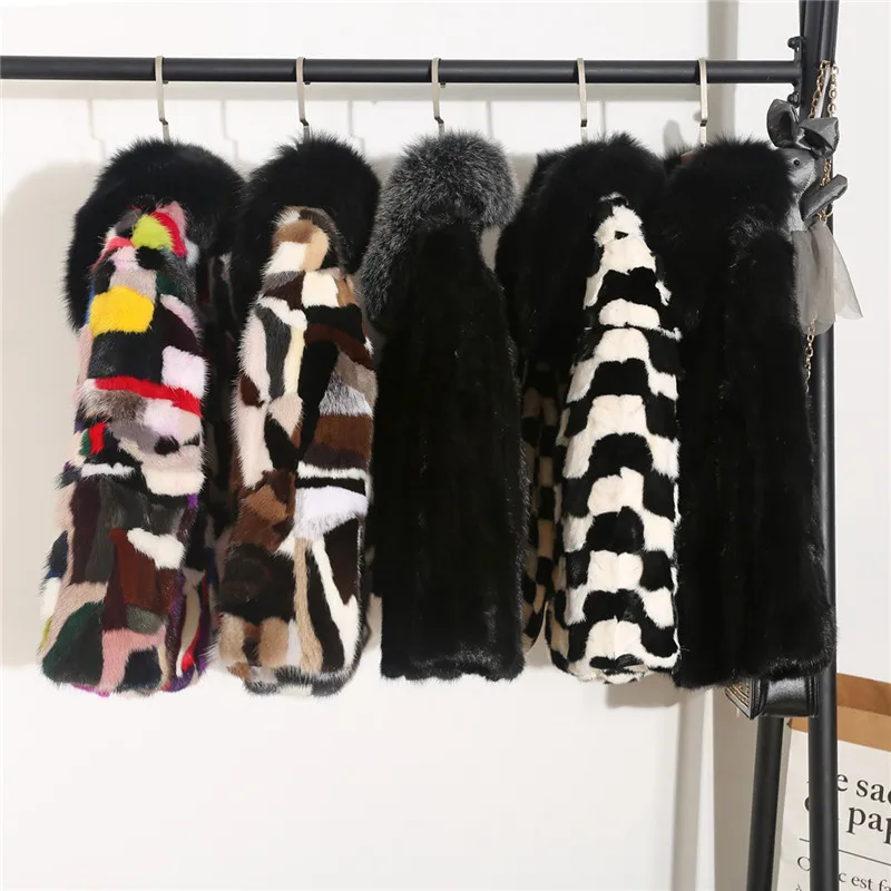 Пальто из натурального меха норки с цветными блоками верхняя одежда Женская