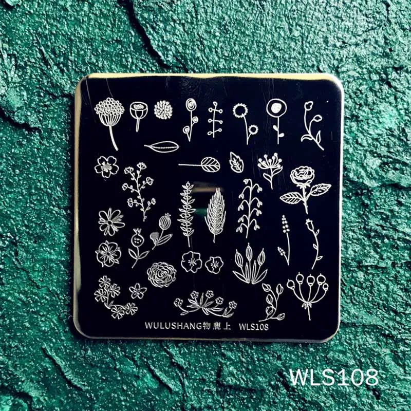 

6*6 см квадратные пластины для стемпинга ногтей цветок Гирлянда листья несимметричный узор штамп для дизайна ногтей шаблон для стемпинга пл...