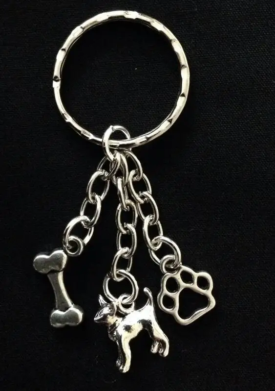 Фото Винтажный серебряный смешанный брелок с принтом собачьей лапы и кости кольцо