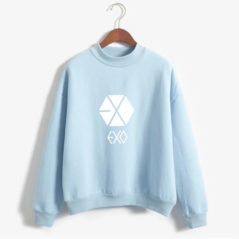 EXO Kpop Hoodies Women's y2k Autumn Winter Fleece Turtleneck Casual Letter Printed Korean Fashion Tops Female Sweatshirt Clothes
