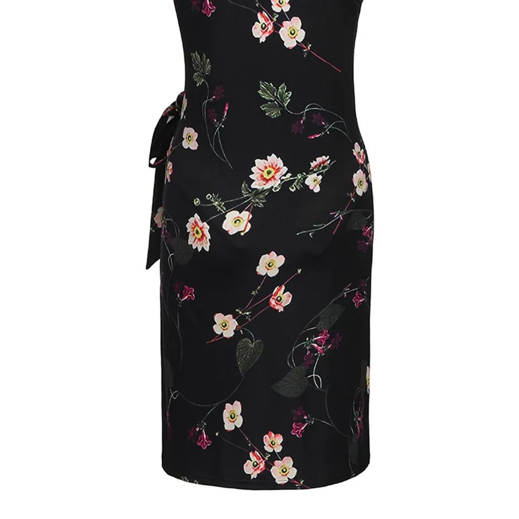 Женское платье для беременных облегающее с коротким рукавом и цветочным принтом