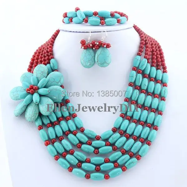 Beautiful 6 Row hot Jewelry Set Red Coral Necklace Birthday Gift Bridesmaid Statement | Украшения и аксессуары