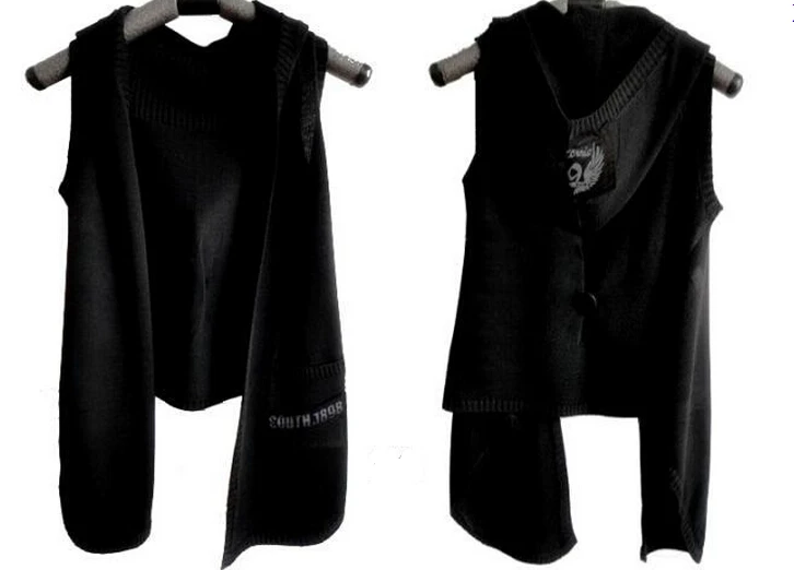 

Nice New Fashion Thin Jacket Spring And Autumn Wool Knit Vest Hooded Sleeveless Knitted Vest Cardigan Female Irregular Leisure