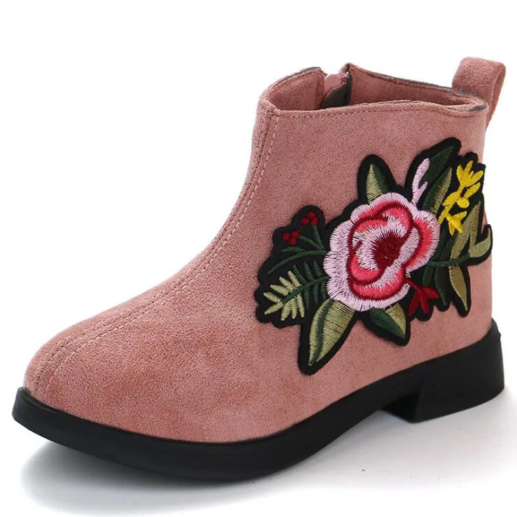 flower pink Новые ботинки для девочек, детская обувь, водонепроницаемые ботинки martin, брендовые резиновые сапоги с вышивкой для девочек,, модная детская обувь принцессы - Цвет: flower pink